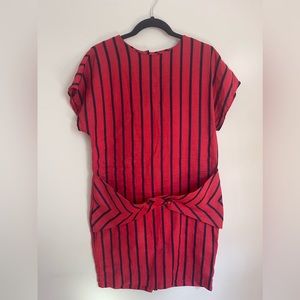 Vintage 80s Chetta B. Peter Novello Sherrie Bloom Red Blue Stripe Linen Dress M